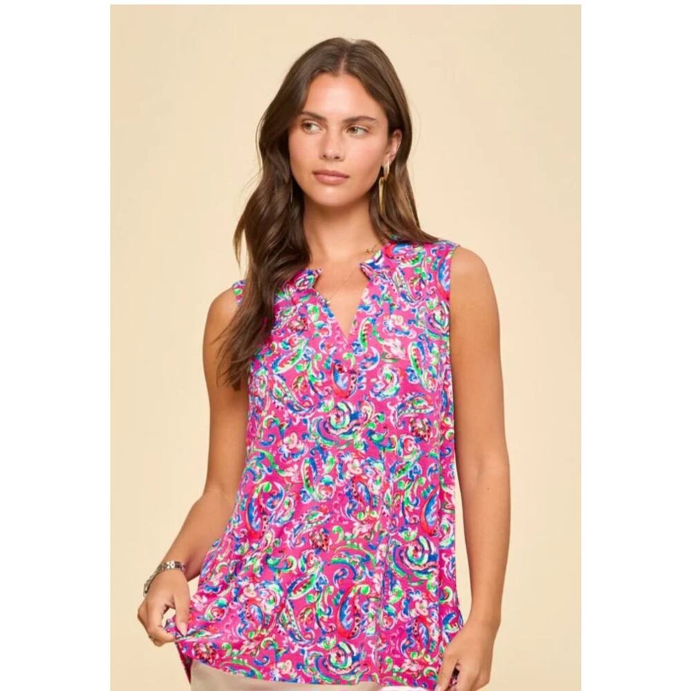 Dear Scarlett Lizzy Tank Top in Pink paisley pattern - Picture 1 of 7